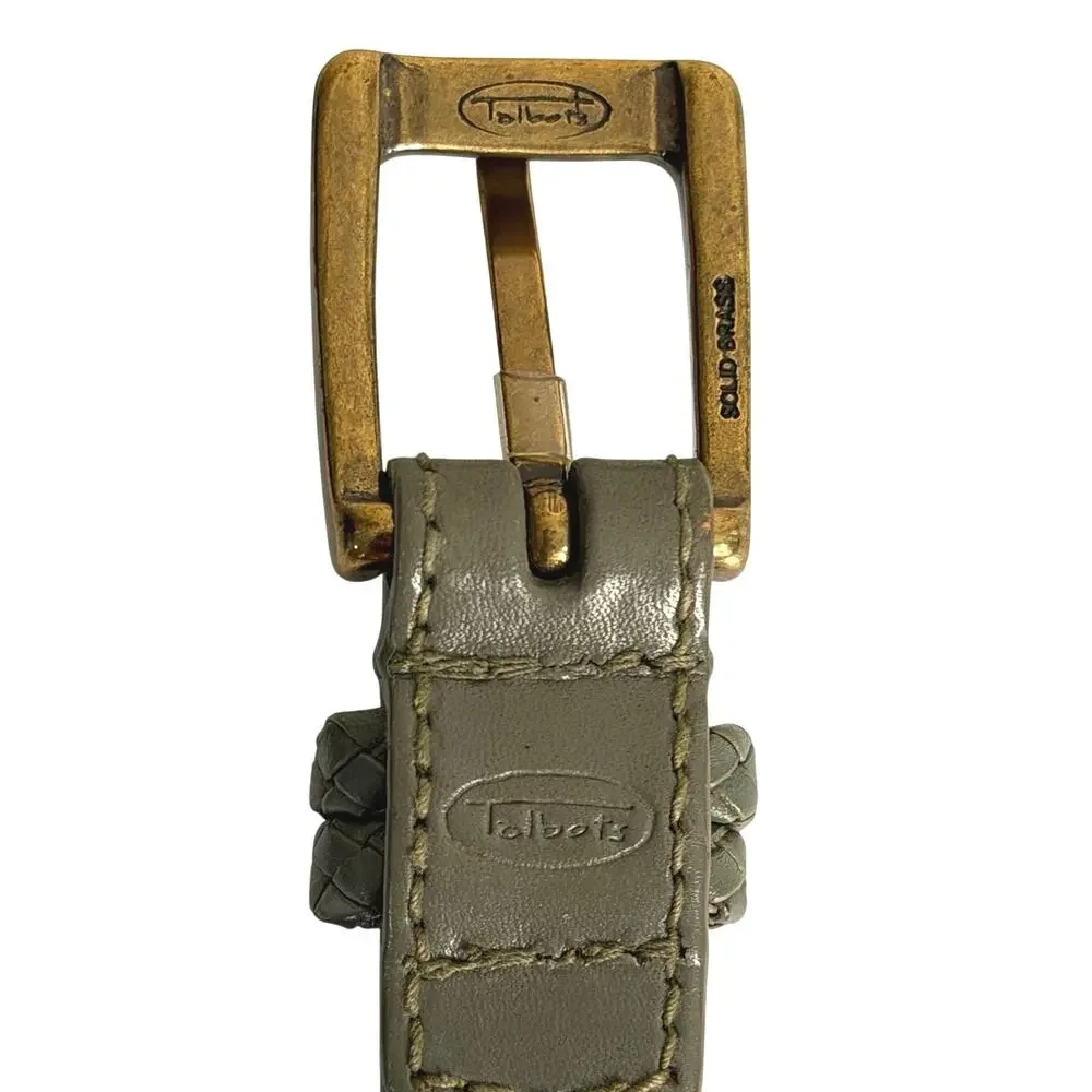 Talbots green leather braided leather belt brass hardware size XS